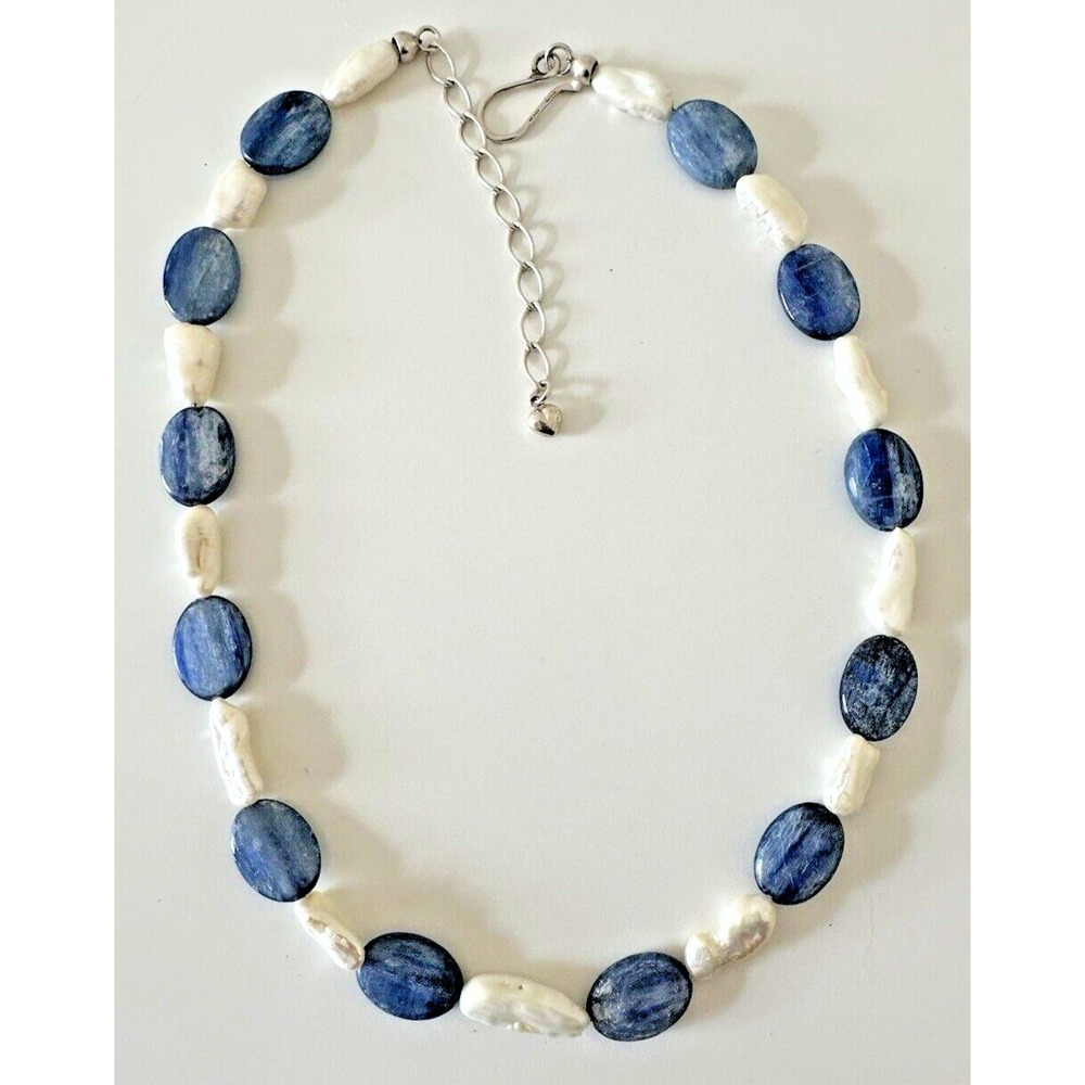 Jay King DTR Necklace Freshwater Pearl Lapis lazuli Sterling Silver Hook 16-18"